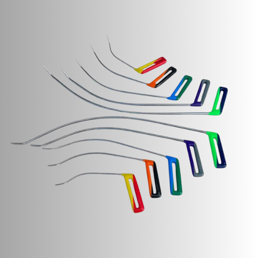10-Piece Double-Bend Sharp Tip Rainbow-Shaped Paintless Dent Repair Rod Set (25cm, 35cm, 50cm, 60cm, 70cm) - PDRequipment.com